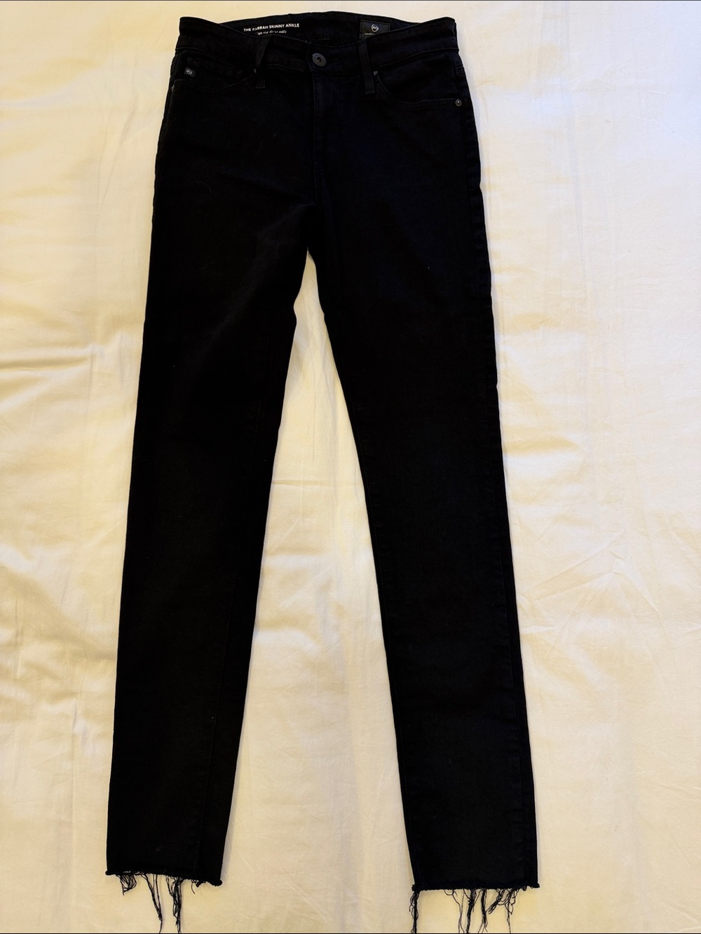 AG Adriano Goldschmied Black The Farrah Skinny Ankle Jeans with Raw Hem